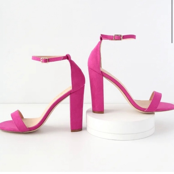 ⭐️2/$20 Lulus Magenta Suede Ankle Strap Chunky Heels - Picture 1 of 14